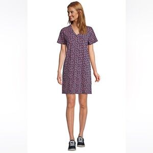 Lands' End Women's Petite Slub Short Sleeve V Neck Above Knee T Shirt Dress